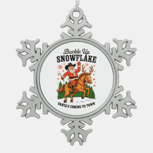 Schnall An Schneeschuh Rodeo Cowboy Weihnachtsmann Schneeflocken Zinn-Ornament