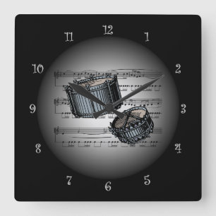 Schnarrtrommeln ~ 3-D Noten ~Silver u. Quadratische Wanduhr