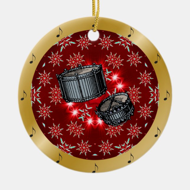 Schnarrtrommeln ~ Silber ~ Red~ Gold~ Weihnachten~ Keramik Ornament (Vorne)