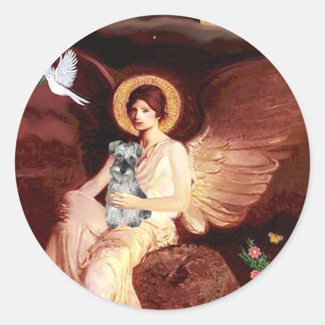 Schnauzer 1N - sitzender Engel Runder Aufkleber (Vorderseite)