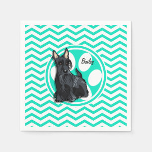 Schnauzer; Aqua Green Zickzack Serviette