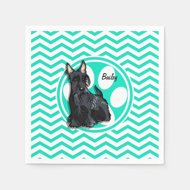 Schnauzer; Aqua Green Zickzack Serviette (Vorderseite)