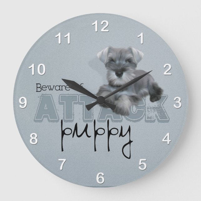 Schnauzer Attack Wall Clock Große Wanduhr (Vorderseite)
