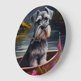 Schnauzer auf einem Paddel: Ein landschaftliches A Große Wanduhr