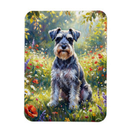 Schnauzer auf einer Wiesen mit Wildblumen Flexibel Magnet