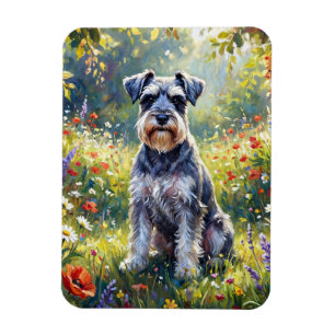 Schnauzer auf einer Wiesen mit Wildblumen Flexibel Magnet
