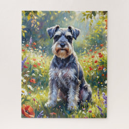 Schnauzer auf einer Wiesenblumenwiese