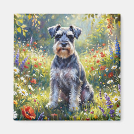 Schnauzer auf einer Wiesenblumenwiese Magnet