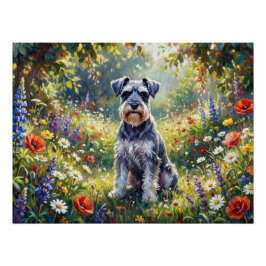 Schnauzer auf einer Wiesenblumenwiese Poster