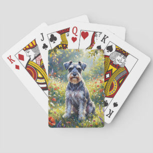 Schnauzer auf einer Wiesenblumenwiese Spielkarten