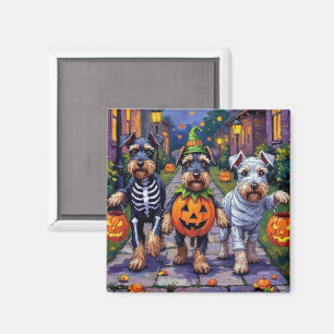 Schnauzer beim Süßigkeiten-Sammeln in Halloween-Ko Magnet