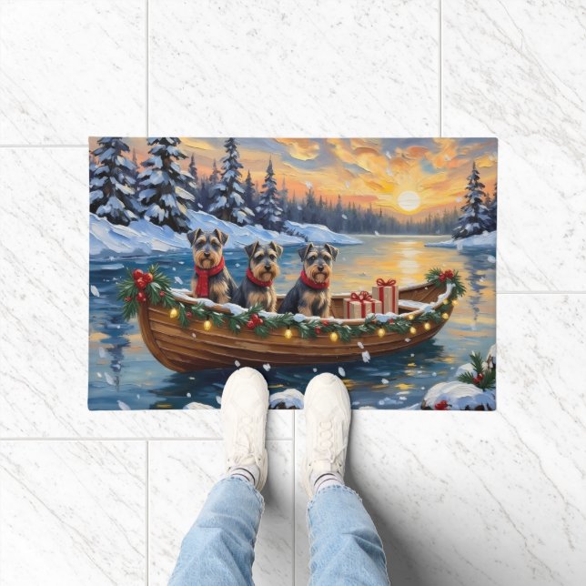 Schnauzer Christmas Boat Holiday Fußmatte (Indoor)