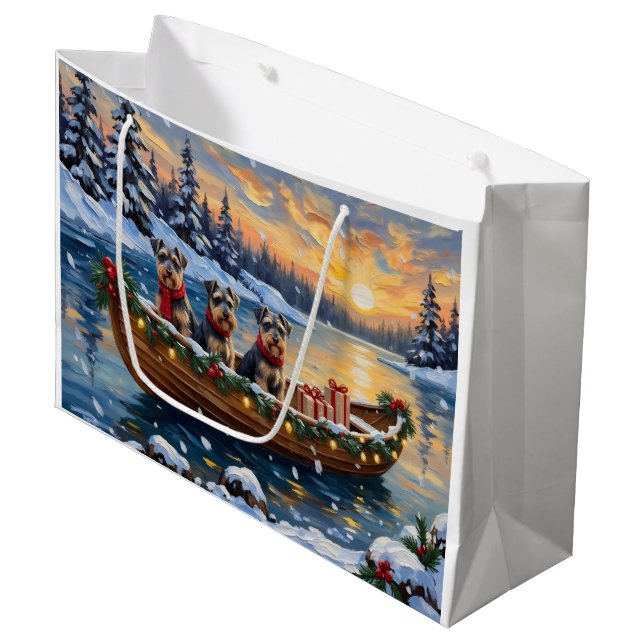 Schnauzer Christmas Boat Holiday Große Geschenktüte (Vorderseite Schrägansicht)