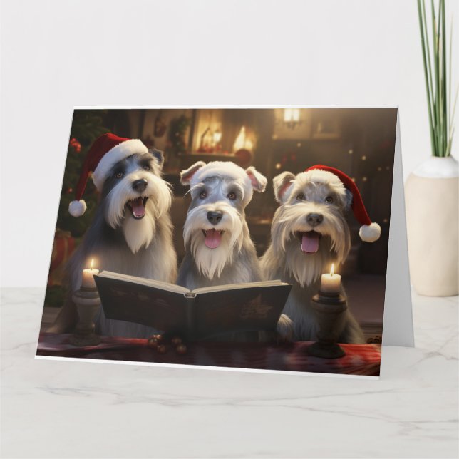 Schnauzer Christmas Carolers Spaß Urlaub Karte (Vorderseite)