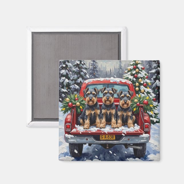 Schnauzer Christmas Red Truck Holiday Magnet (Vorderseite/Rückseite)