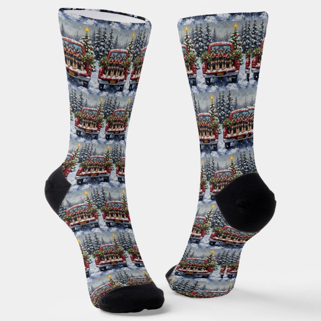Schnauzer Christmas Red Truck Holiday Socken (Gewinkelt)