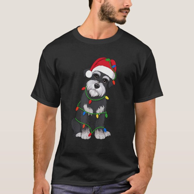 Schnauzer Christmas Tree Lights Holiday Dog Lover  T-Shirt (Vorderseite)