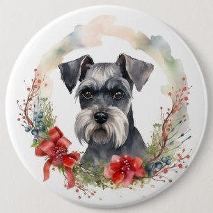 Schnauzer Christmas Wreath Festivals Button