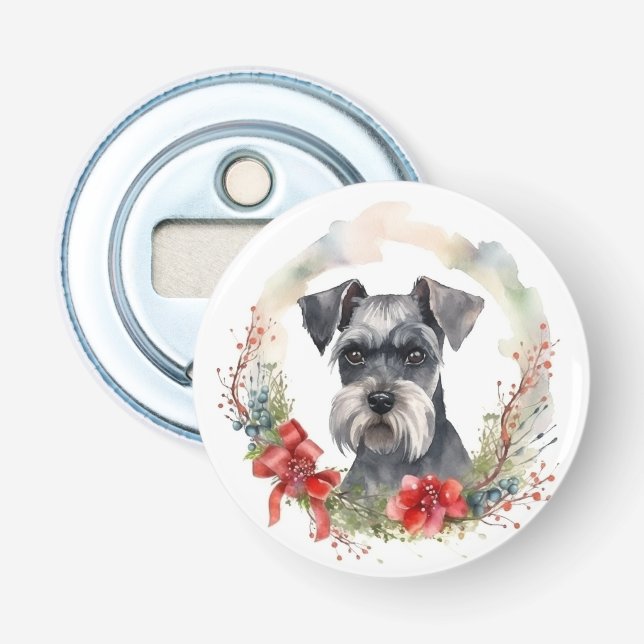 Schnauzer Christmas Wreath Festivals Flaschenöffner (Vorderseite)