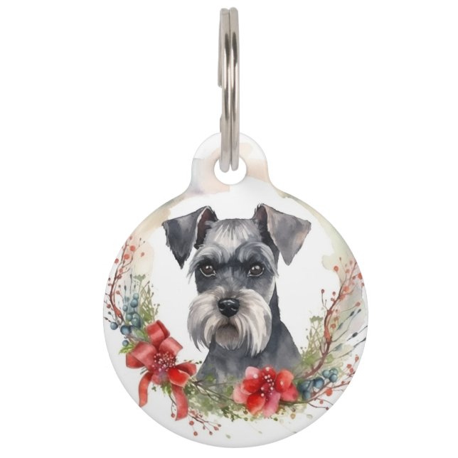 Schnauzer Christmas Wreath Festivals Haustiermarke (Vorderseite)