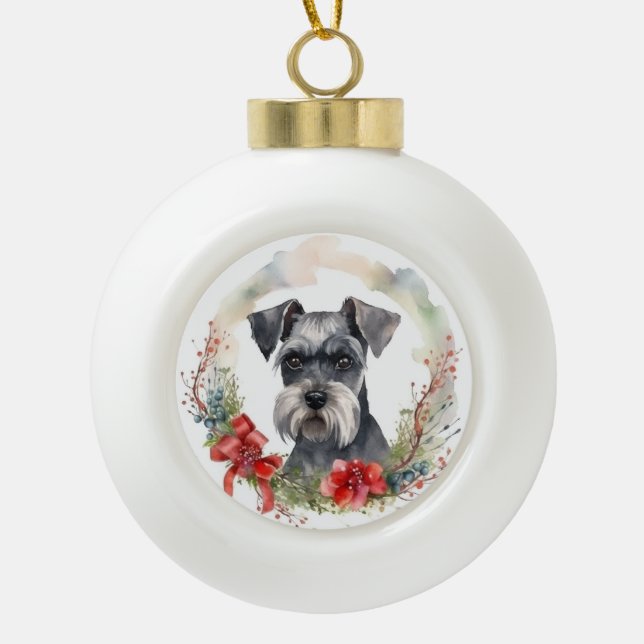 Schnauzer Christmas Wreath Festivals Keramik Kugel-Ornament (Vorderseite)