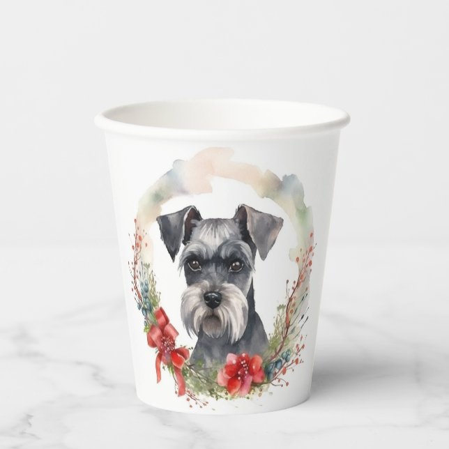 Schnauzer Christmas Wreath Festivals Pappbecher (Vorderseite)