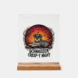 Schnauzer Creep Nacht Halloween Kürbisse Fledermäu Acrylschild