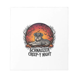 Schnauzer Creep Nacht Halloween Kürbisse Fledermäu Notizblock