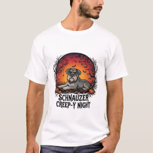 Schnauzer Creep Nacht Halloween Kürbisse Fledermäu T-Shirt