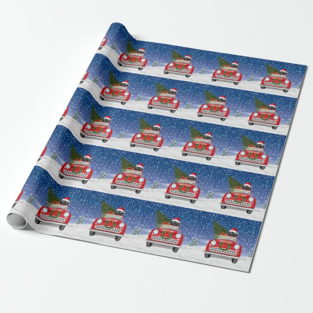Schnauzer Dog Autofahrer im Schnee Weihnachten Geschenkpapier (Ungerollt)