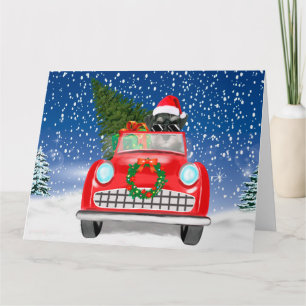 Schnauzer Dog Autofahrer im Schnee Weihnachten Karte