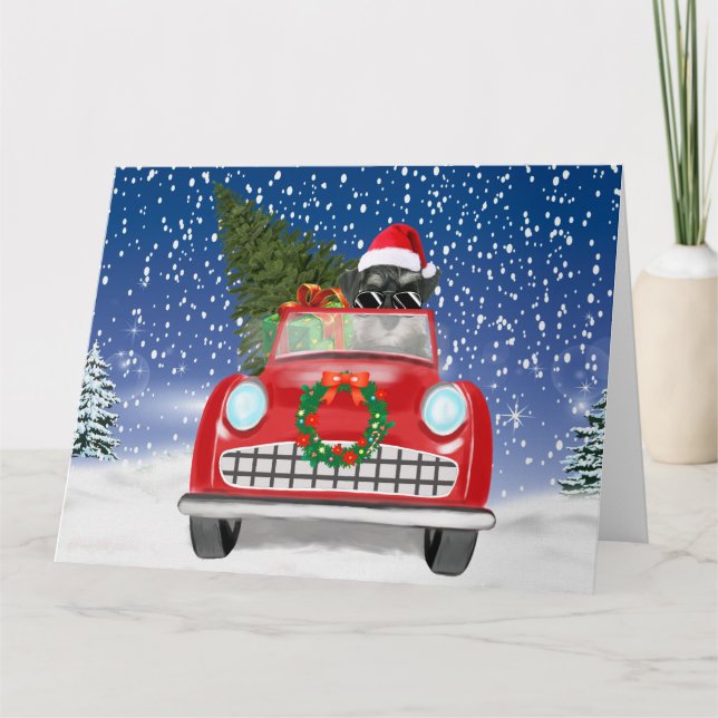 Schnauzer Dog Autofahrer im Schnee Weihnachten Karte (Vorderseite)