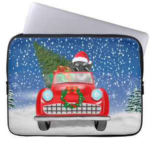 Schnauzer Dog Autofahrer im Schnee Weihnachten Laptopschutzhülle