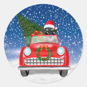 Schnauzer Dog Autofahrer im Schnee Weihnachten Runder Aufkleber
