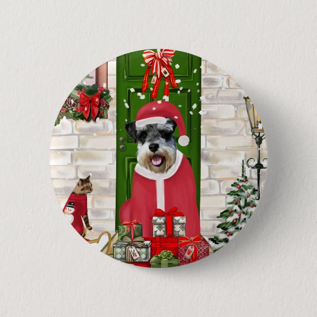 Schnauzer Dog Christmas Button (Vorderseite)