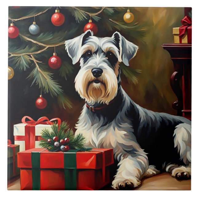 Schnauzer Dog Christmas Fliese (Vorderseite)