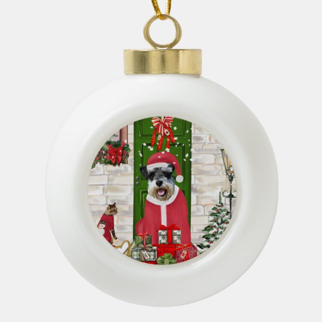 Schnauzer Dog Christmas Keramik Kugel-Ornament (Vorderseite)