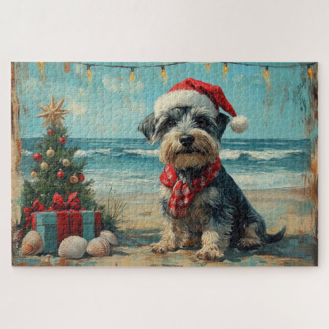 Schnauzer Dog Christmas Vintag Beach (Horizontal)