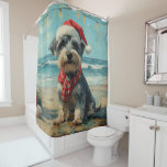 Schnauzer Dog Christmas Vintag Beach Duschvorhang<br><div class="desc">Bringen Sie die Wärme der Ferien an die Küste mit diesem charmanten, Vintag inspirierten Design, das einen festlichen Hund auf einem ruhigen Strand besticht. Mit einer klassischen Touch nostalgischer Töne und Küstenstöcke erweckt dieses Kunstwerk den Zauber der Weihnachtszeit am Meer. Dieses Design ist perfekt für den gelungenen Urlaub geeignet und...</div>