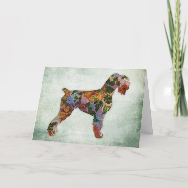 Schnauzer Dog Floral on Green Karte (Vorderseite)