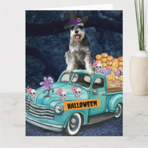 Schnauzer Dog Halloween Lkw Beängstigende Nacht Karte