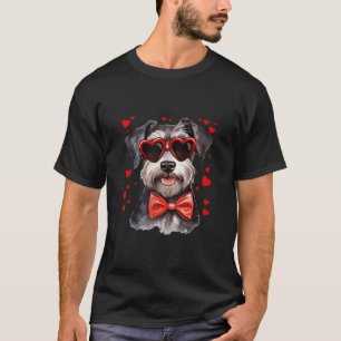 Schnauzer Dog Hearts Sunglasses Bow Krawatte Valen T-Shirt