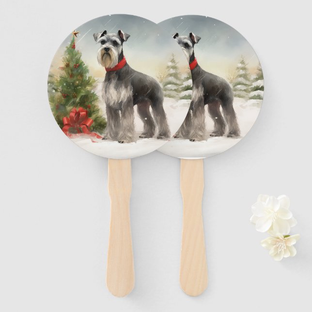 Schnauzer Dog im Schnee Weihnachten Fächer (Vorne und Hinten)