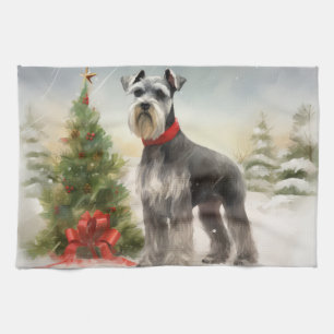 Schnauzer Dog im Schnee Weihnachten Geschirrtuch