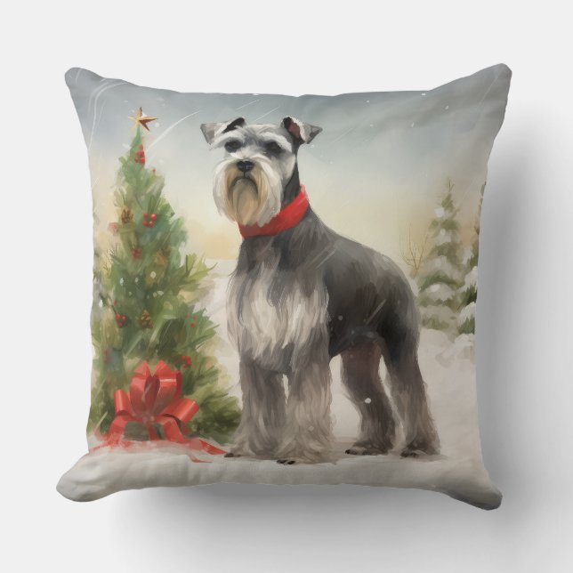 Schnauzer Dog im Schnee Weihnachten Kissen (Vorderseite)