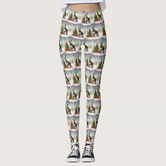 Schnauzer Dog im Schnee Weihnachten Leggings (Vorderseite)