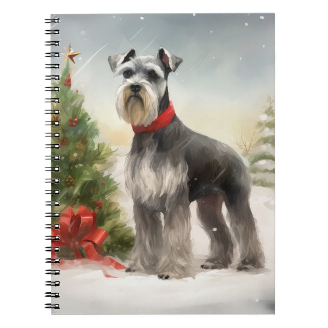 Schnauzer Dog im Schnee Weihnachten Notizblock (Vorderseite)