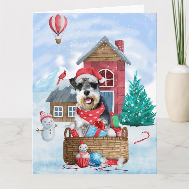 Schnauzer Dog im Schnee Weihnachtshundehaus Karte (Vorderseite)