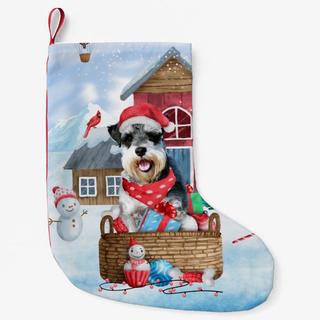 Schnauzer Dog im Schnee Weihnachtshundehaus Kleiner Weihnachtsstrumpf (Vorderseite)