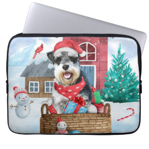 Schnauzer Dog im Schnee Weihnachtshundehaus Laptopschutzhülle